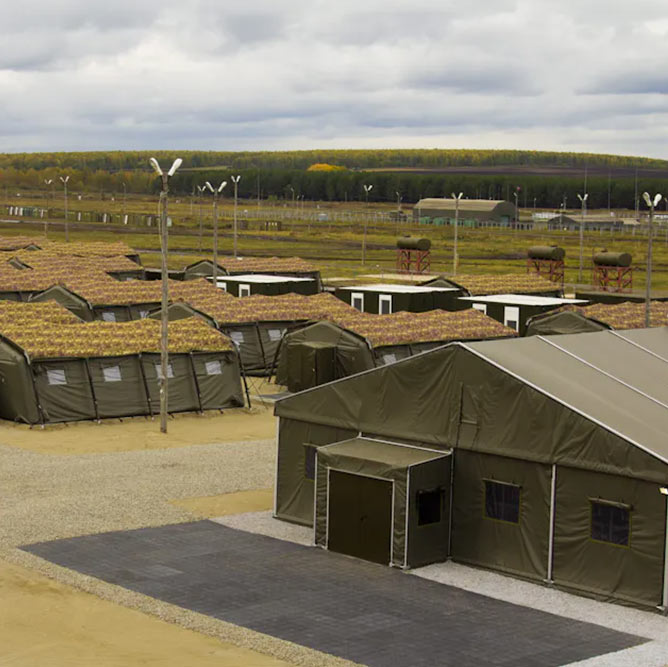 Temporary barracks tent setup